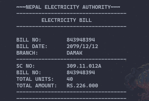 output of Miscellaneous-Electricity bill generator